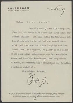 Bruno H. Bürgel an Otto Nagel;