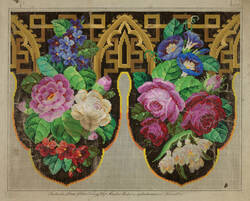 Stickmuster mit floralem Motiv und ornamentaler Rahmung