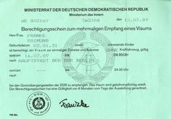 Berechtigungsschein zum mehrmaligen Empfang eines Visums für Raimund Franke