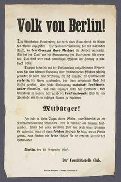 "Volk von Berlin!" - Bekanntmachung des constitutionellen Clubs