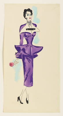 Modezeichnung: "violettes Abendkleid"