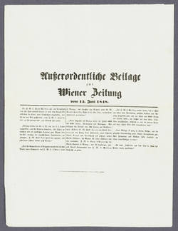 "Außerordentliche Beilage zur Wiener Zeitung vom 15. Juni 1848." - Berichte über das militärische Vorgehen des österreichischen Heeres in Vincenza, Bassano und Treviso."