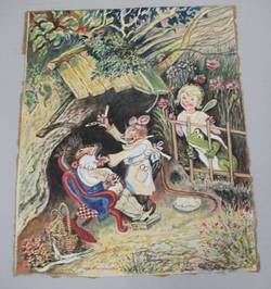 Szene mit einem Igel bei der Rasur - vermutlich Kinderbuchillustration