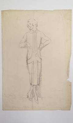 Bleistift-Mode-Skizze,  Wulf Konrad Schwerdtfeger, Damenkleid