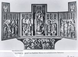 Kunstreproduktion: Altar, geschnitzt und gemalt vom Saalfelder Meister der architektonischen Baldachine