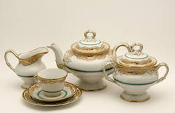 Tee- und Kaffeeservice, ornamentales Muster, braun-beige