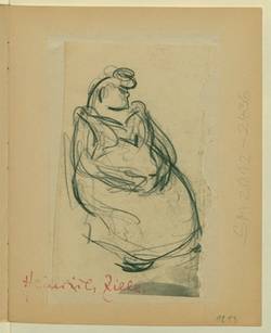Skizze einer sitzenden, korpulenten Frau