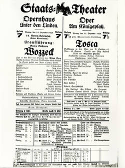 Programmankündigung "Wozzeck" 14. Dezember 1925 Staatstheater 