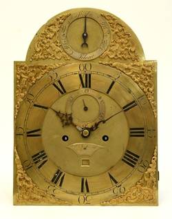 Uhrwerk einer englischen Standuhr mit Messingpendel und 2 Bleigewichten