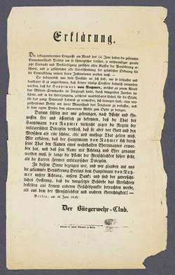 "Erklärung." - Bekanntmachung des "Bürgerwehr-Clubs"