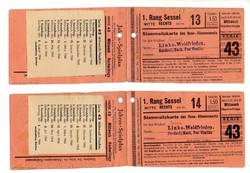 Stammsitzkarte des Rose-Abonnements 1. Rang Sessel 1942/43