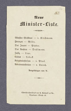 "Neue Minister-Liste" - Flugblatt