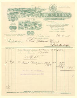Rechnung der Linoleum - Fabrik Poppe & Wirth A.G., Rixdorf.