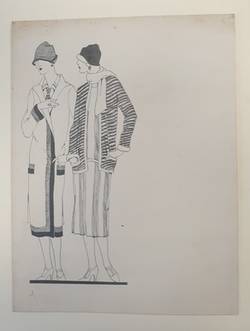Modezeichnung im Atelier WKS von Rudolf Förster,Zwei Damen in Strickmodellen