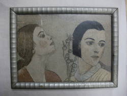 Geknüpftes Haarbild mit zwei Frauenportraits