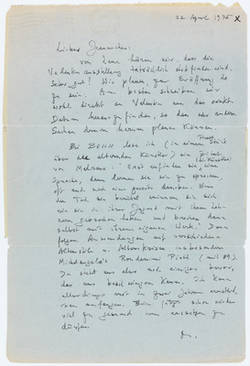 Luftpostbrief von Max Delbrück an Jeanne Mammen, 22. April 1975
