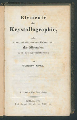 Elemente der Krystallographie, nebst einer tabellarischen Uebersicht der Mineralien nach den Krystallformen / von Gustav Rose;