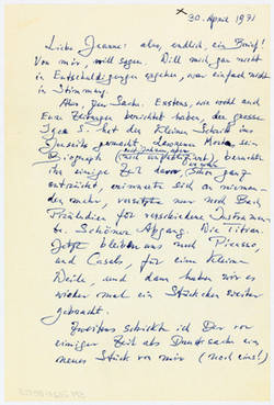 Brief von Max Delbrück an Jeanne Mammen, 30. April 1971