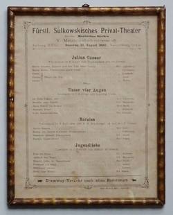 Fürstl. Sulkowskisches Privattheater Matzleinsdorf 31. August 1890;