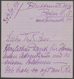 Brief von Lola Artôt de Padilla an Martha Sass;