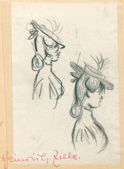 Junge Dame mit Hut im Profil, 2 Skizzen 