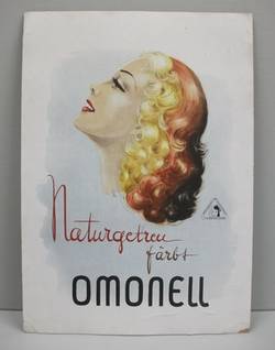 Werbeschild für "Omonell" Haarfarbe von F.R. Müller Gebrüder