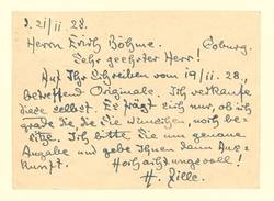 Eigenhändige Postkarte von Heinrich Zille an Erich Böhme betr. des Verkaufs von Zille-Originalen