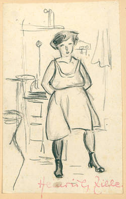 Frau in einem Trägerkleid in einer Küche