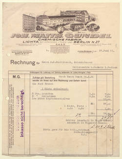 Brief - Rechnung von John. Matth. Gündel - Chemische Fabrik an Herrn C.G. Niclitzsch - Colonialwren in Wellerswalde b. Oschatz in Sachsen