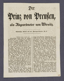 "Der Prinz von Preußen, als Abgeordneter von Wirsitz." - Extrablatt