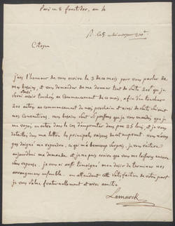 Jean-Baptiste de Lamarck an Monsieur Agasse;