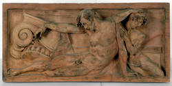 Zwei Genien der antiken Baukunst mit ionischem Kapitell, Brüstungsplatte von der Berliner Bauakademie;