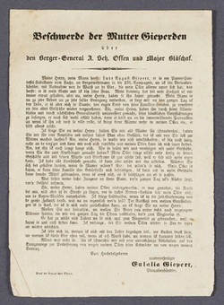 "Beschwerde der Mutter Gieperden über den Berger-General A. Sch. Offen und Major Bläschaf."