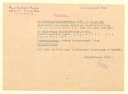 Brief: Einladung von Paul Gerhart Raspe, m.e.U., zu seinem "beliebten Lichtbildvortrag Heinrich Zille (Det war sein Milljöh)"