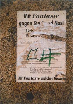 Plakat von Neues Forum "Mit Phantasie gegen Stasi und Nasi" mit Aufruf zur Kundgebung