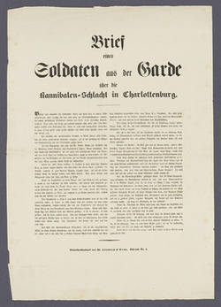 "Brief eines Soldaten aus der Garde über die Kannibalen-Schlacht in Charlottenburg."