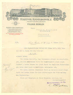 Brief - von Hartwig Kantorowicz AG an Heinr. Trotzki - Kolonialwaren, Genthin