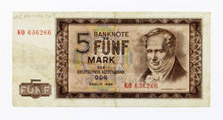 Banknote 5 Mark der Deutschen Notenbank DDR.;