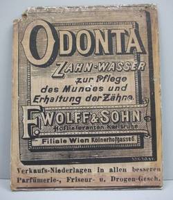 Reproduktion eines Werbeschildes für "Odonta Zahn-Wasser"