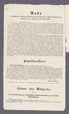 "Rede des Königlichen Landtags-Commissarius, Vorsitzenden des Staats-Ministeriums, Camphausen, gehalten am 2. April 1848."