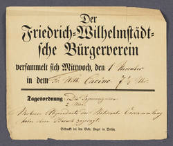 Versammlungsankündigung des Friedrich-Wilhelmstädtischen Bürger-Verein