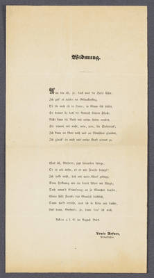 „Mein Preußenlied.“ Gedicht von Ludwig (Louis) Aefner, Naturdichter, mit vorangestellter "Widmung".