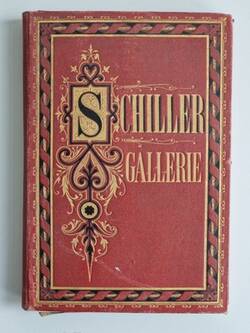 "Schiller Gallerie". Flügelmappe mit 21 fotografischen Reproduktionen von Kunstwerken, Figuren aus Dramen Schillers darstellend