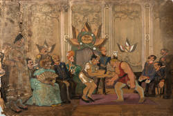 Szenenbild aus der Burleske ,,Der Compagnie-Ball" von Ferdinand Meysel 