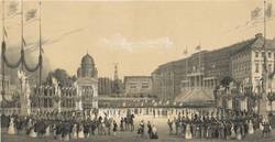Ansicht der Schloßbrücke und des Lustgartens in Berlin am Tage der Huldigung den 15 ten Oktober 1840;