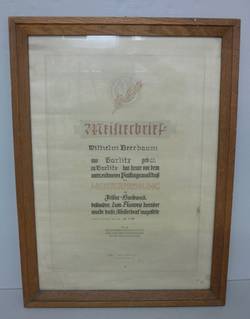 Meisterbrief von Wilhelm Beerbaum für das Friseurhandwerk