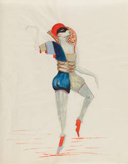 Figurine mit Theater- oder Maskenkostüm, in blau, silber, gold, rot