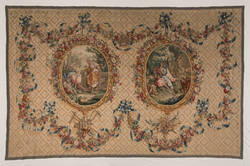 Tapisserie mit zwei Medaillons "Vertumnus und Pomona" und "Klagender Orpheus", Manufaktur Aubusson