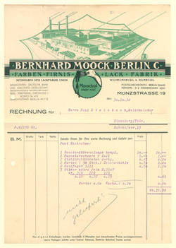 Brief - Rechnung von Bernhard Moock Lackfabrik an Paul Steinbach aus Eisenberg/Thür. Bahnhofstr. 13 