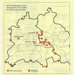 Fahrverbindungen zu den Übergängen in den Ostteil der Stadt und in die DDR